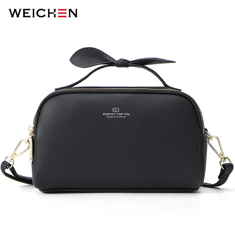 

WEICHEN NEW 2 Zipper Layers Women Handbag Soft Leather Ladies Bow Design Shoulder Bags Female Messenger Crossbody Bag Bolsa Sac