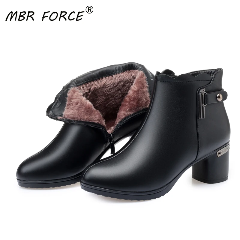 

MBR FORCE Wool Women Fashion High Quality Snow Boots Warm Thick Bottom Shoes Platform Plush Ankle Boots Woman Winter Shoes black