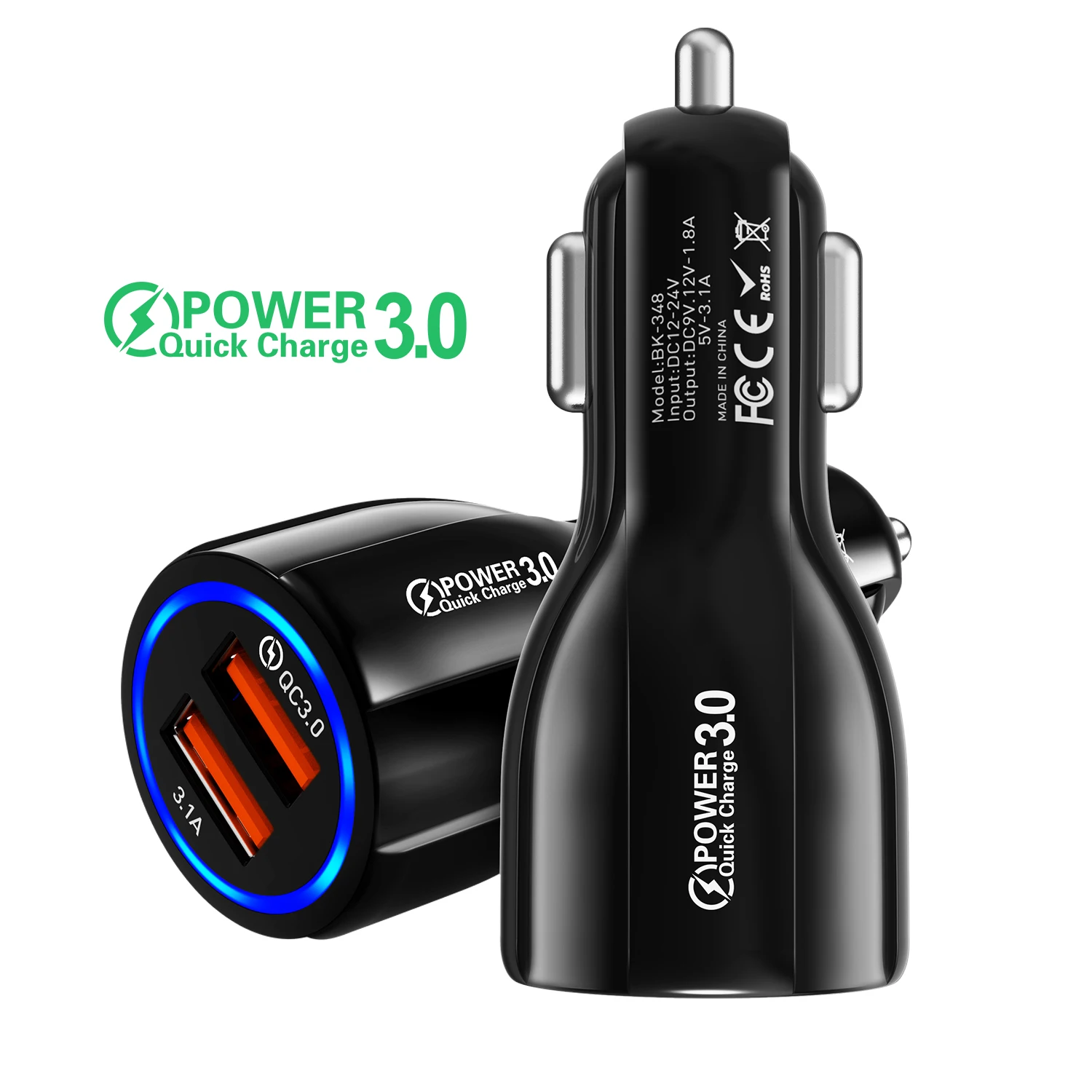 Car charger QC 3.0 dual port USB car fast charge fireproof materials For mobile Phone iPhone Huawei Xiaomi | Мобильные телефоны и