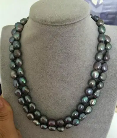

11-12MM BAROQUE PEACOCK GREEN PEARL NECKLACE 38 INCH 14K GOLD CLASP