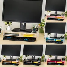 Assembled Computer Monitor Rack 3Layers Chipped-Wood Office Table Organizer for Pen/Keyboard/Stationery Laptop Tray 48*20*11.5cm
