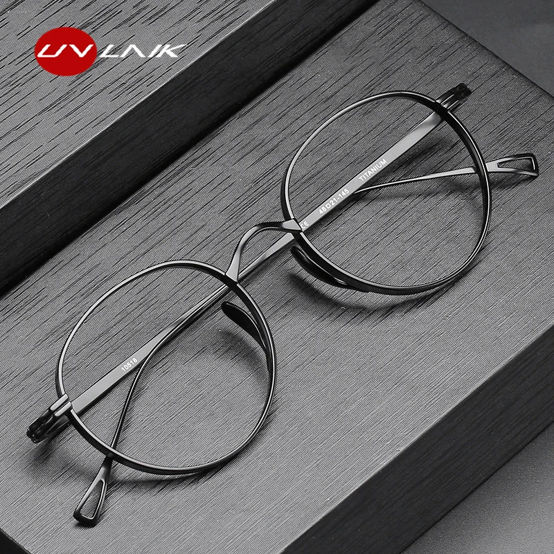 

UVLAIK Pure Titanium Glasses Frame Men Women Luxury Brand Vintage Eyewear Oval Optical Myopia Prescription Eyeglasses Lenses