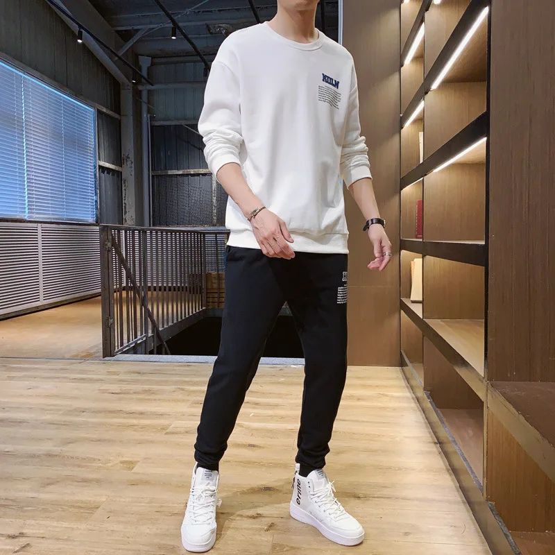 

2019 Spring And Autumn New Style Leisure Suit Men's Korean-style Teenager Popular Brand Printed Pullover Hoody MEN'S Casual Suit