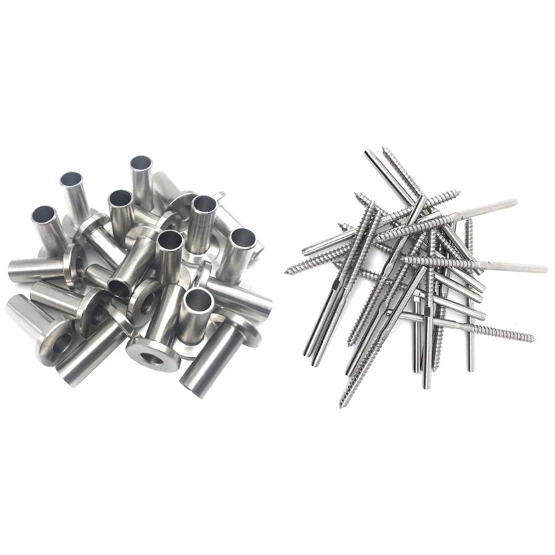 20Pcs Lag Screw Stud Thread Fitting Terminal & 24Pcs Stainless Steel Protector Sleeves for 1/8 Inch Cable Railing | Инструменты