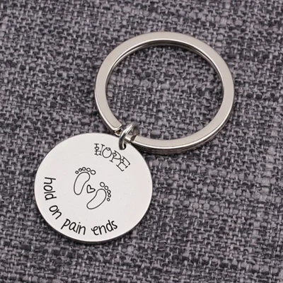 IVF Gift Keychain Fertility Infertility Hope Jewelry Hold On Pain Ends Round Tag Friends BBF Keepsake Key Holder Charms Keytag - Цвет: sliver