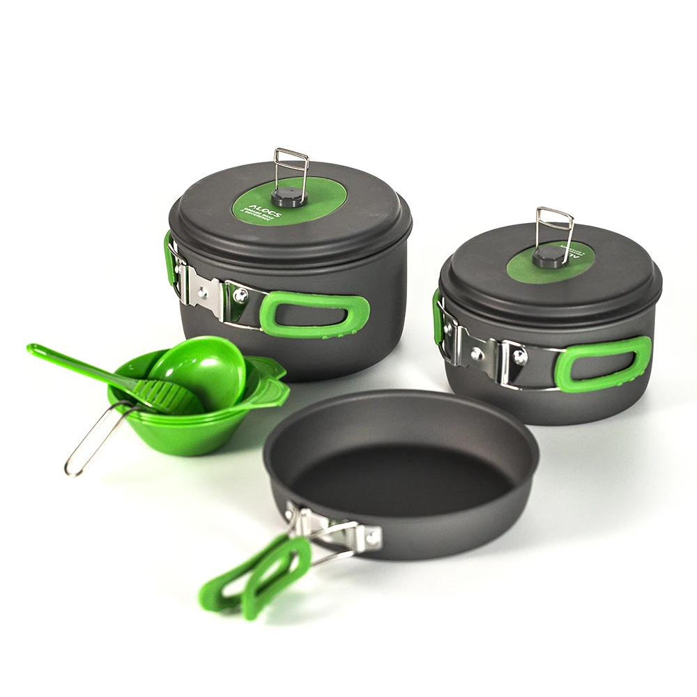 

10Pcs Outdoor Tableware Pots Pans Camping Cooking Cookware Set Kit With Spoons Spatula Bowls Aluminum Alloy Cookware Set