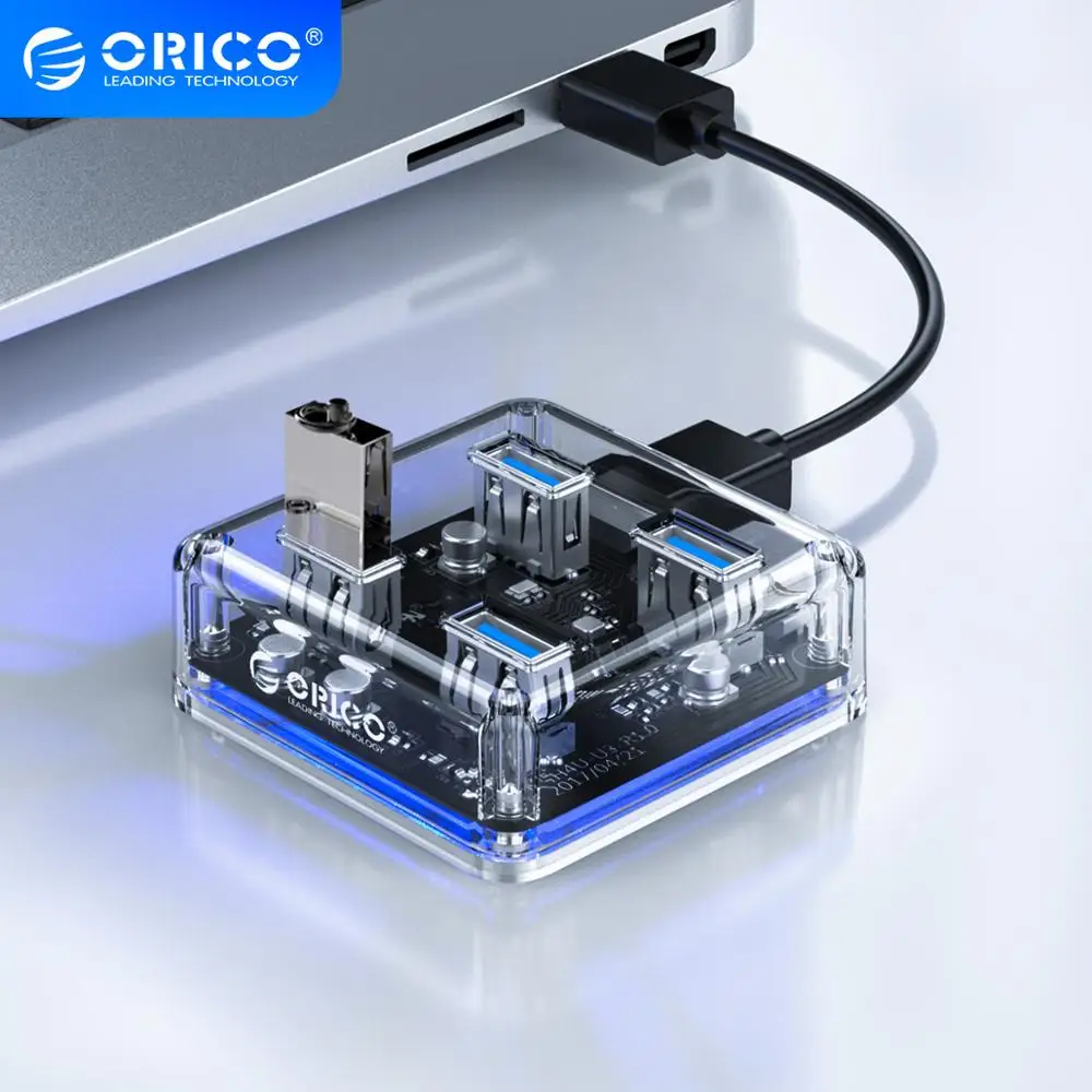 Прозрачный usb хаб ORICO с 4 портами адаптер USB 3 0 сплиттер поддержка внешнего блок
