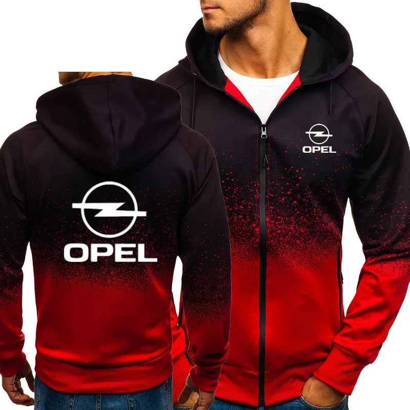 Весенняя Мужская куртка, логотип Opel, длинная, Harajuku, на молнии, с капюшоном, хлопок, градиент, 3d, пуловер, пальто K