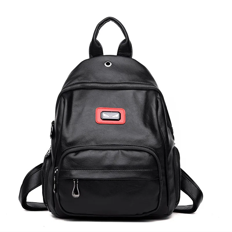 

2019 New Style Fashion Leather Backpack Women's Sheepskin Casual shuang bei bao Soft Leather Simple Versatile Korean-style Versa