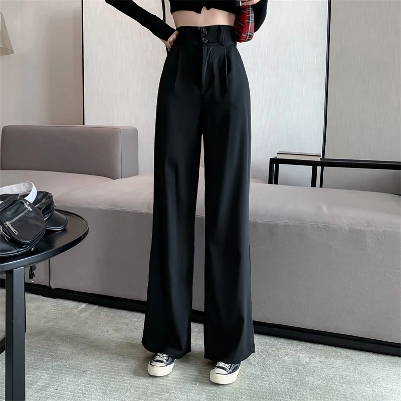 vuori joggers 2021 New Women Casual Pants Loose Style Straight Suit Pants High Waist Chic Office Ladies Pants Trousers Streetwear Female Pants palazzo pants