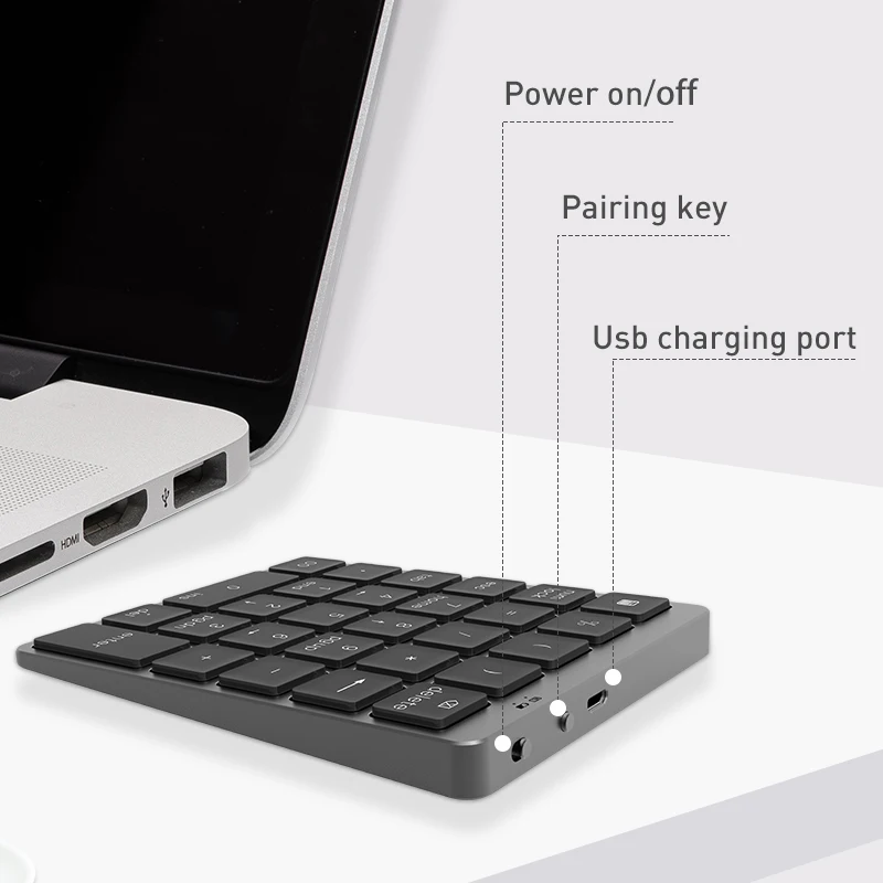 Teclado numérico Bluetooth portátil de aleación de aluminio, cubierta de teclado inalámbrico para Ipad, Android, Windows, teléfono, tableta Mackbook - Imagen 5
