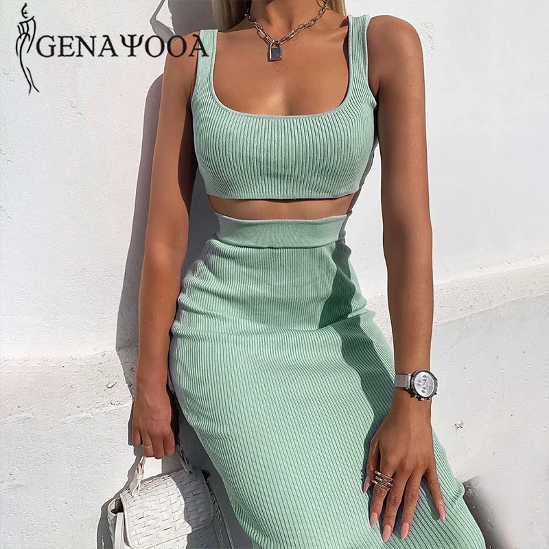 Женский облегающий комплект из двух предметов Genayooa клубный топа и юбки