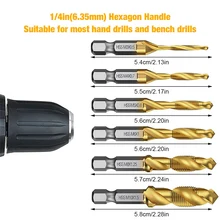 

6Pcs Tap Drill Bit Hex Shank Titanium Plated HSS Screw Thread Bit Screw Machine Compound Tap M3 M4 M5 M6 M8 M10 Hand Tools