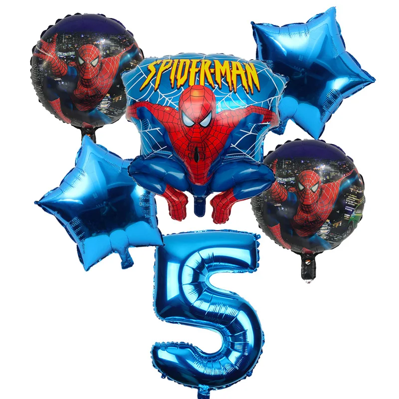 6 шт./лот шары с изображениями Человека-паука 32 дюймов номер Человек-паук вечерние надувные воздушные шары с гелием День Рождения украшения дети баллон globos - Цвет: blue