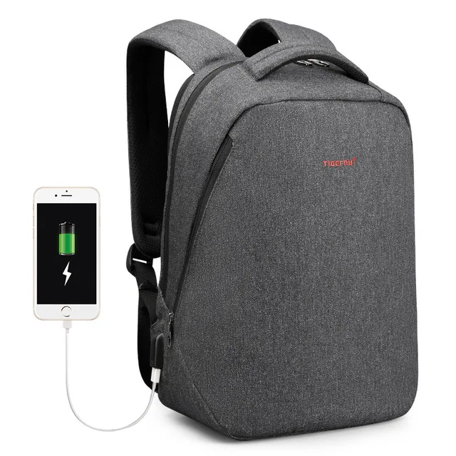 USB Black grey Tigernu Водоотталкивающие Противоугонные Мужчины 15.6 дюймов Ноутбук Рюкзаки 24L Школьная сумка для Мальчиков Деловые Путешествия Мужской женский - Цвет: USB Black grey