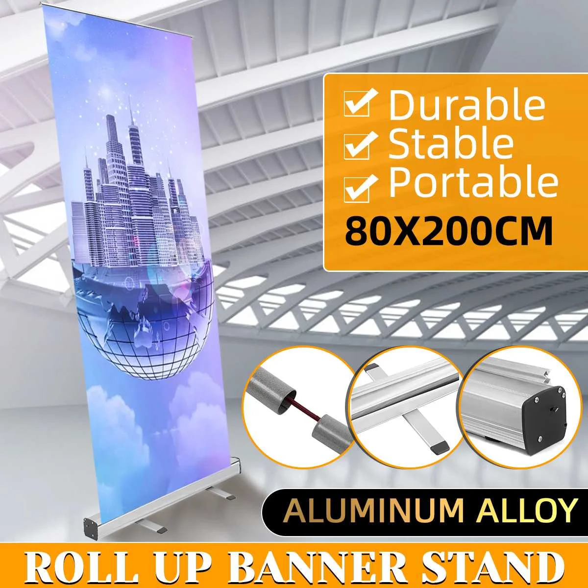 

80x200cm Indoor Banner Sign Stand Poster Display Holder Roll Up Floor Stand Aluminum Alloy Advertising Poster Stand Bag Kit