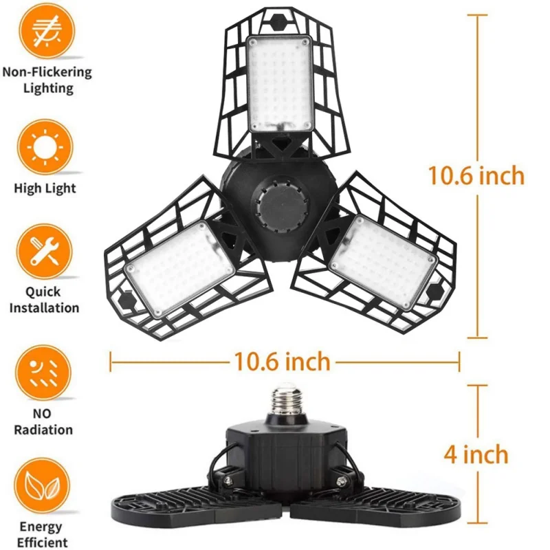 

1 Deformable Foldable LED Garage with PIR Motion Sensor 60W LED Workshop Light For Garage Factory Warehouse Ceiling Light