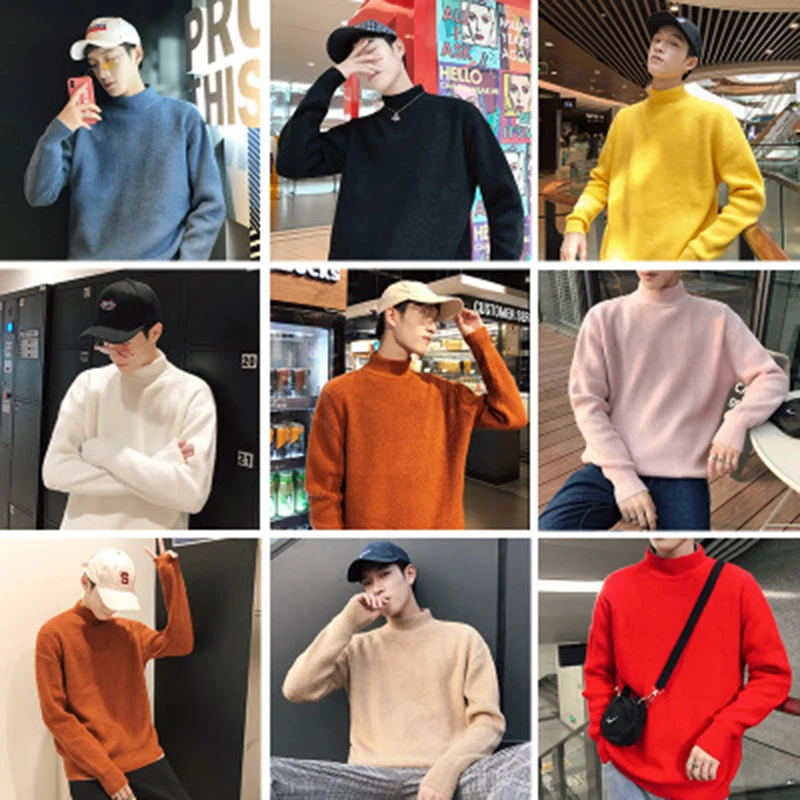 2019 Brand Autumn And Winter New Sweater Male Trend Personality Men's Loose Tide Brand Half High Collar Men's Sweater 2019 Brand Autumn And Winter New Sweater Male Trend Personality Men's Loose Tide Brand Half High Collar Men's Sweater