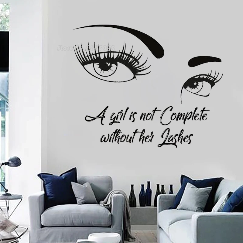 

Девушка не полная без ресниц Наклейка на стену наклейки для салона красоты обои ресницы женщина лицо красивый декор LL417