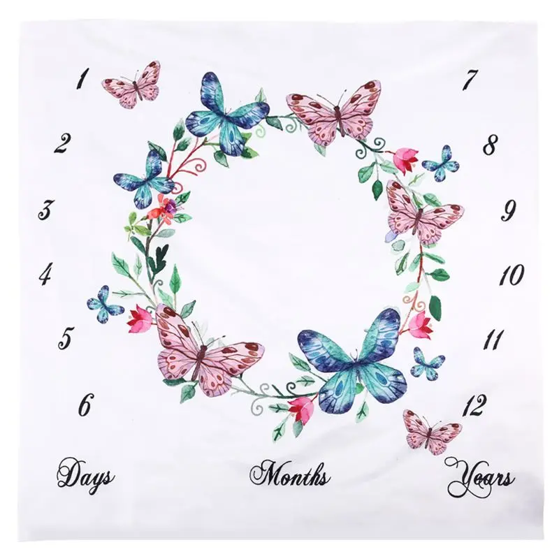 

2020 Newborn Baby Milestone Number Butterfly Pattern Mat Blanket Photography Background Backdrop Cloth A2UB