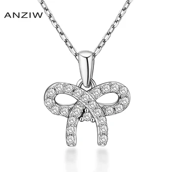 

Luxury 925 Sterling Silver Pendant Necklace for Women Shining Bow Lovely Long Chain Necklace Wedding Silver Jewelry