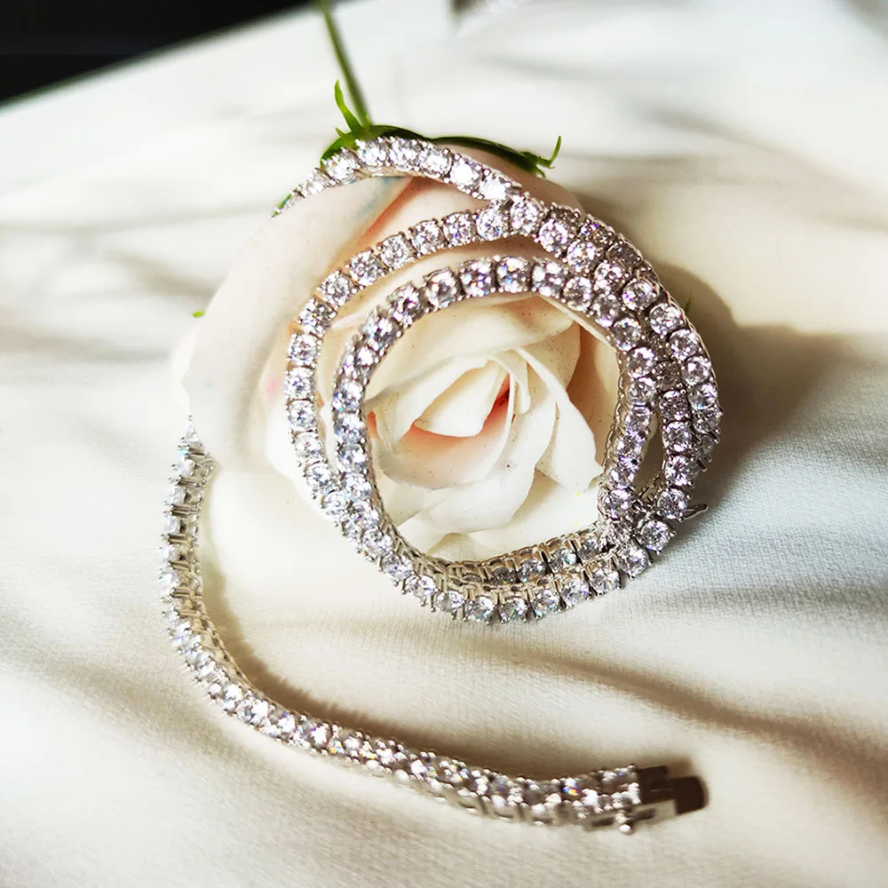 41 cm 925 Sterling Silver Tennis Necklace 3mm Zirconia Stones Chain Necklaces For Women Engagement Wedding Party Choker Jewelry