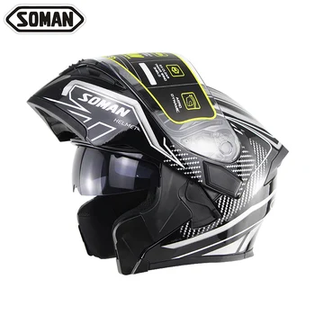 

capacete moto Full Face Helmets Skyeye Flip up Dual Visors Helmet Motorcycle Helmetwith M1 Bluetooth Headset Soman SM955