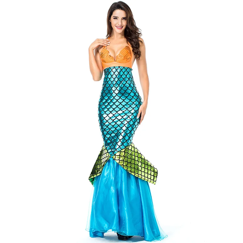 Женский костюм принцессы, бюстгальтер Mermaid, юбка для костюмированной вечеринки, женские вечерние платья, сексуальное платье с хвостом русалки, костюм на Хэллоуин - Цвет: Синий