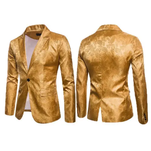 Модные мужские блестящие блейзеры Золотой блестящий костюм куртки мужской ночной клуб одна кнопка костюм Блейзер DJ блейзеры для сцены