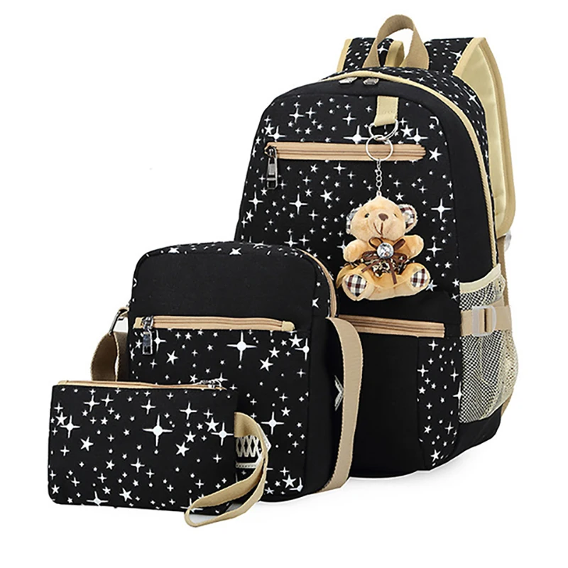 Damen Canvas Rucksack Mädchen Schultasche Reisetaschen Taschen 3PCS 