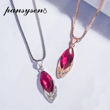 PANSYSEN Новые Подвески 9x29 мм розовое золото цвет красный подвеска с рубином ожерелье s для женщин серебро 925 ювелирное ожерелье подарок на день Святого Валентина