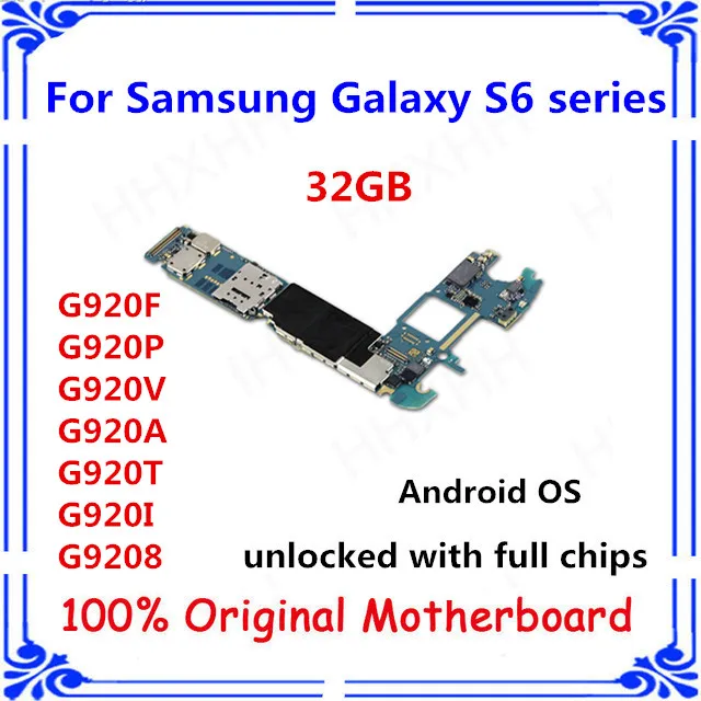 

Original Unlocked for samsung S6 G920F G920P G920V G920A G920T G920I G9208 motherboard 32GB with chips fee/card plate Android OS