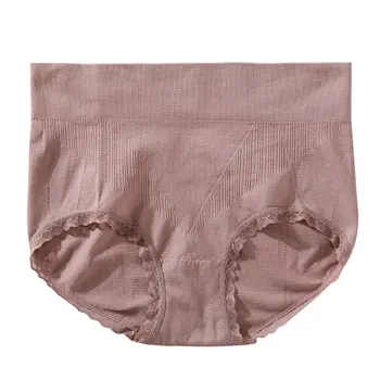 

Women Seamless Panties Lace Stitching Briefs High Waist Tightening Abdomen Lifting Hip Briefs
