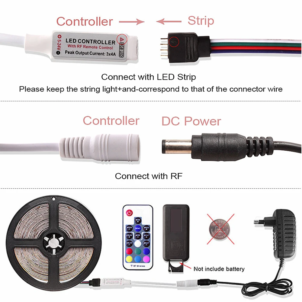 2835 RGB Светодиодная лента DC 12 В водонепроницаемый 5 м 60 светодиодный s/M Tira Светодиодная лента Световой диод лента+ Музыка/RF пульт дистанционного управления+ адаптер питания