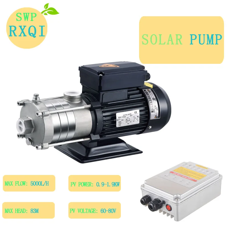 

SOLAR SURFACE PUMP DC SS304 Centrifugal Pump With MPPT control 48v 750w or 1HP Max flow 5000L/H Max head 83m Inlet & Outlet 1"