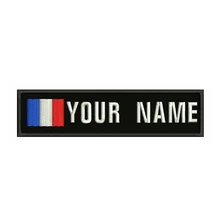 Ferro feito sob encomenda do emblema das listras do remendo do texto do bordado da bandeira 10x2.5cm de frança ou costurar sobre ou remendos do revestimento protetor de velcro para a roupa