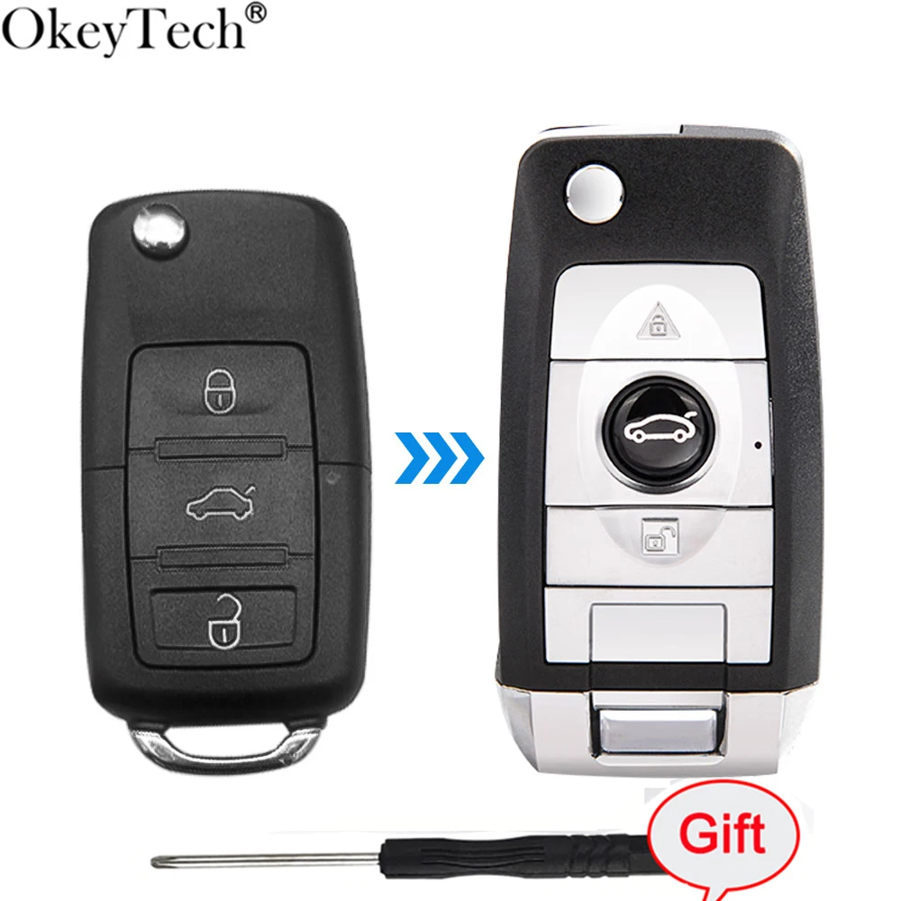 

Okeytech Auto Case Modified Folding Flip Car Remote Key Shell With Blade for Volkswagen Golf 7 Passat Beetle Polo Bora 3 Buttons
