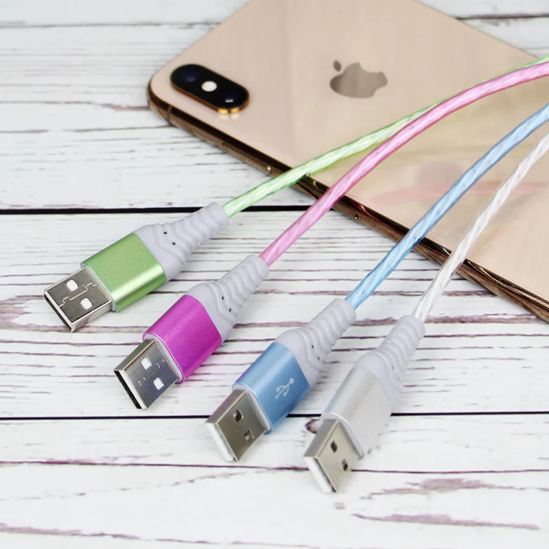 1 м 2 м 3 А светящийся светодиодный usb-кабель Micro USB кабель для зарядки type C 8-контактный кабель для быстрой зарядки QC 3,0 Quick Charge 3,0 2,0