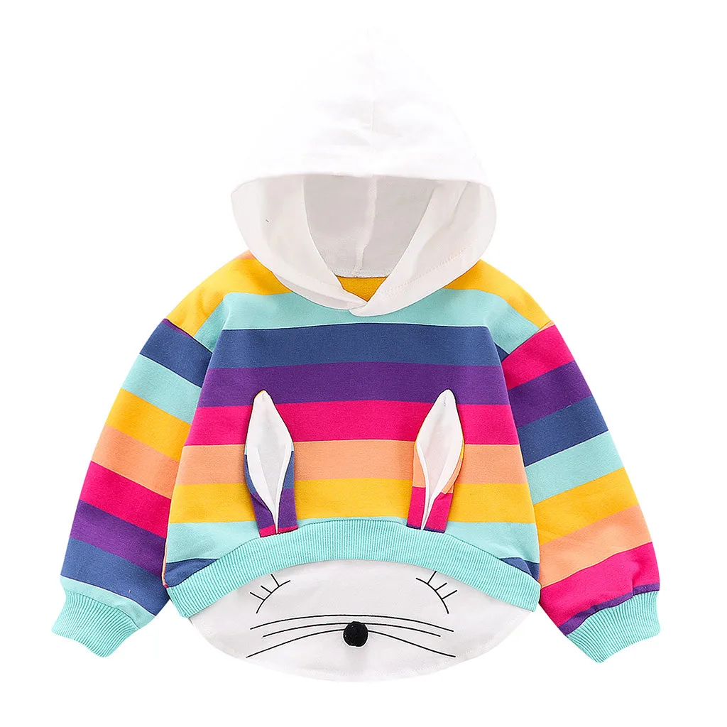 Футболка для маленьких девочек; Одежда для новорожденных; пуловер с капюшоном для маленьких мальчиков и девочек с объемным принтом «Rabbite Ear»; одежда для маленьких девочек