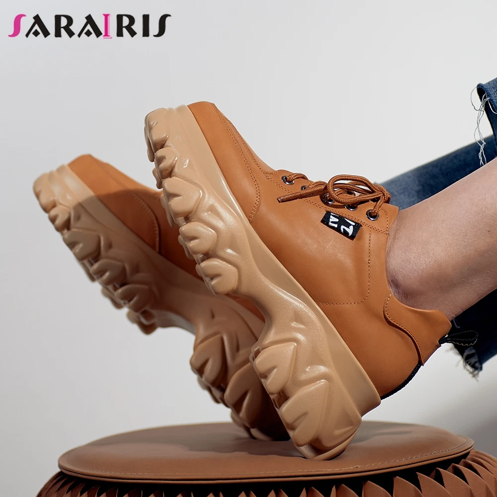 

SARAIRIS New Spring Female Quality Genuine Leather Sneakers 2020 lace-up Sneakers Women Fashion High Platform Shoes Woman
