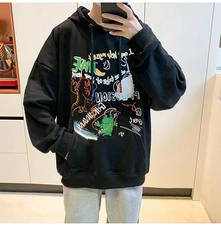 CnHnOH Streetwear Hoodies Men's Hooded Japanese Vintage Tops Autumn Japanese All-Match Loose Long Sleeve Jacket SK-Y603