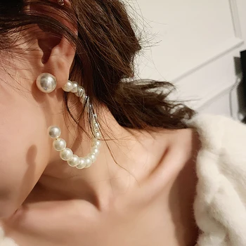 

FFLACELL 2020 New Korea Fashion Retro Round C BIG Pearl Earrings Luxury Jewelry for Women Girls Gift Part