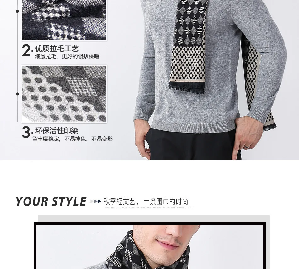 Classic Business Affairs Leisure Time Diamond Lattice Man Scarf Quinquagenarian Imitate Cashmere Keep Warm Scarf