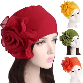 

Women Hats Beanie Scarf Retro Femme Cancer Chemo Big Flowers Hat Ladies Fashion Turban Wrap Pile Cap Hat Bonnet Femme #T1P