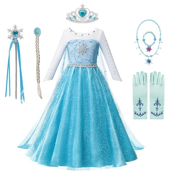 

Elsa Dress Snow Queen Princess Dresses Kids Long Sleeve Tulle Snowflake Costume Birthday Gift Frozens