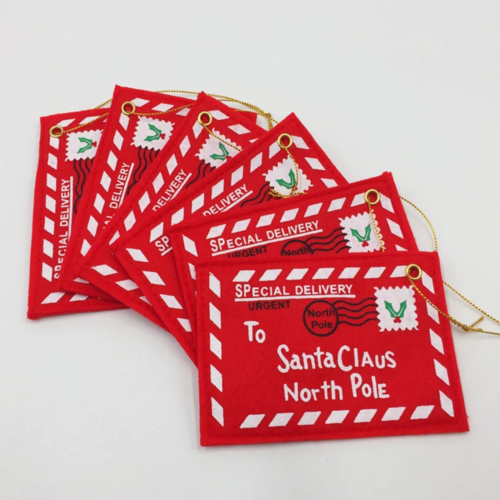 10pcs Letter Candy Bag To Santa Claus Felt Envelope Embroidery Christmas Decoration Ornament Kids Gifts Christmas Card Holder