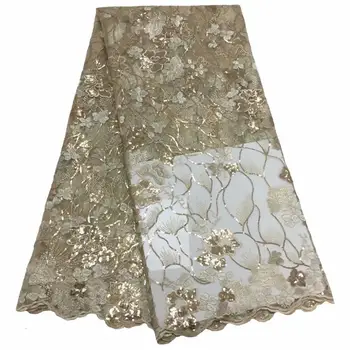 

2019 high quality French sequence sequins net lace,African 3d flower tulle mesh sequence lace fabric for party dress 5yards/lot