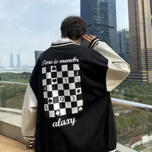 

Gothic Printed Baseball Jacket Men Clothing Hong Kong Style Fashion Patchwork High Street Hip Hop Loose Motorcycle Jacket Trend