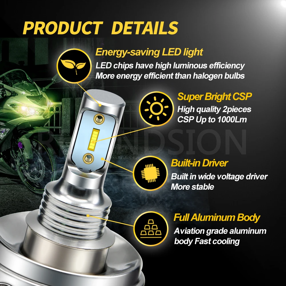 RUIANDSION 1Pcs P26S P45T CSP LED Motorcycle Speed Scooter Headlight 1000Lm Tractor Fog Lamp 10V-30V 12V 24V White 6000K 9W
