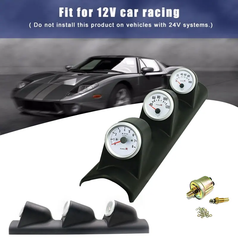 Tachometer Water-Thermometer Precise Instrument Auto Vehicle 440 X 110 X 95mm 3 in 1 Universal Oil Pressure Gauge for Ford